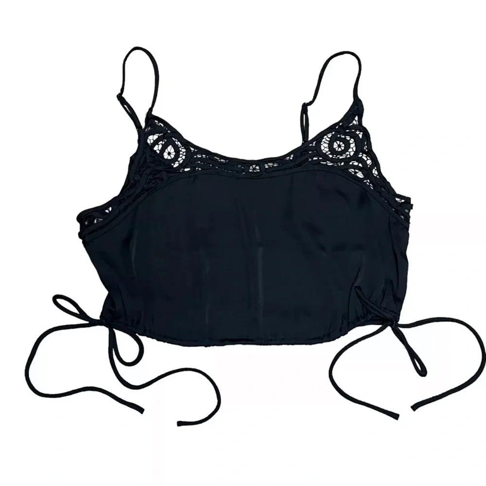 NWT Free People Black Blouson Brami Top Lace XS Top Cropped Satin Shirt